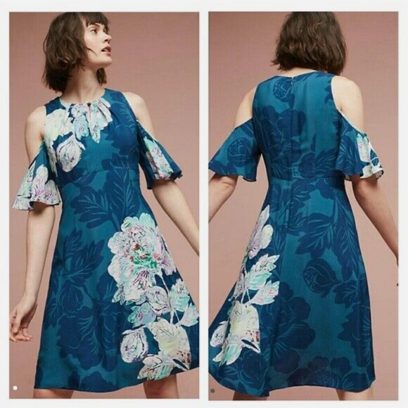 Anthropologie Maeve “Elia” Floral Print Cold Shoulder Dress - Women’s Size 4 - Picture 9 of 11